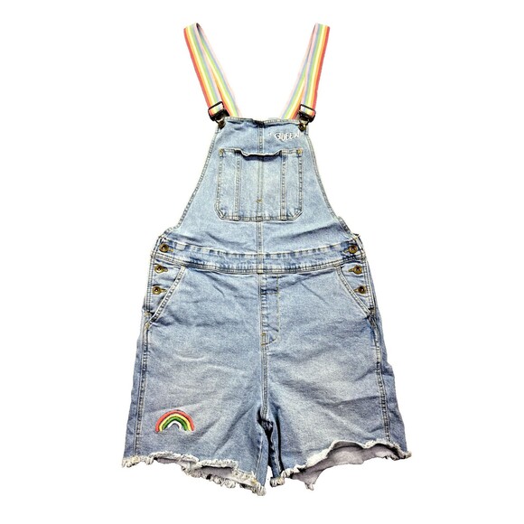 Denim Overall Bib Shorts Adjustable Stretch Denim Jumpsuit Blue‎ Size M - Picture 1 of 16